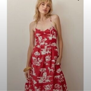 Red Reformation linen dress, Pepper dress, safari print